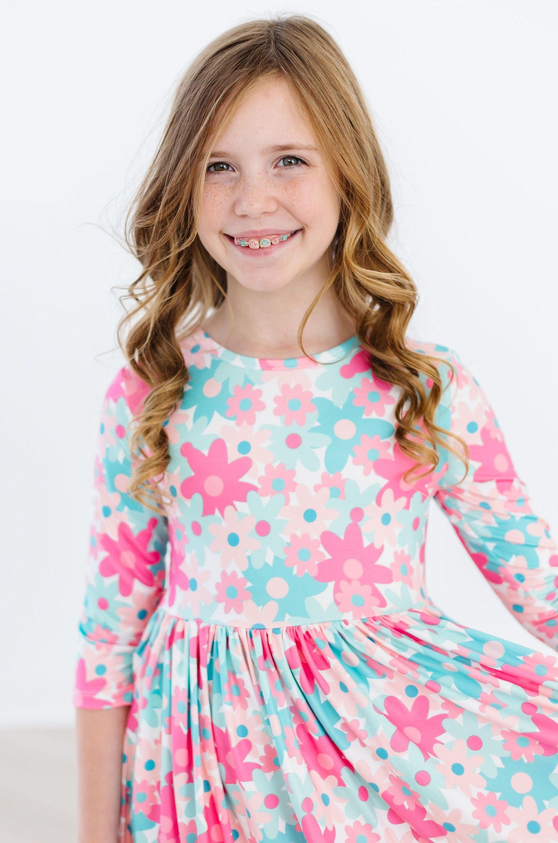 Petal Perfection 3/4 Sleeve Floral Pocket Twirl Dress