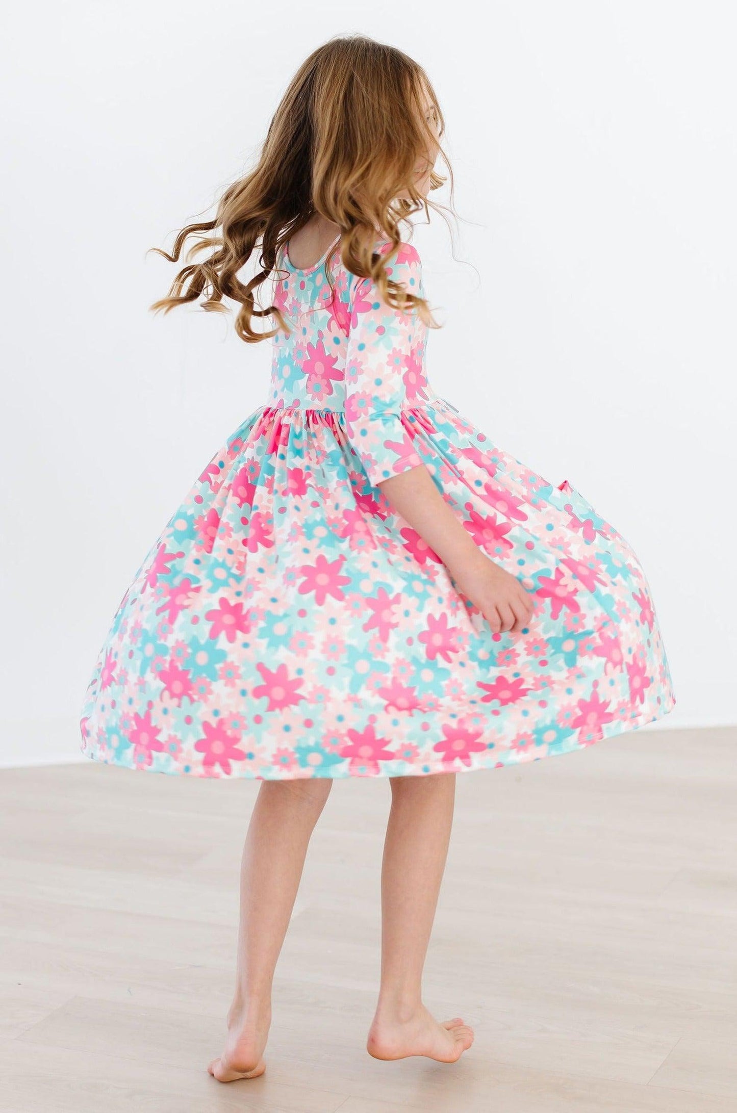 Petal Perfection 3/4 Sleeve Floral Pocket Twirl Dress