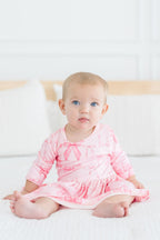 Blushing Bows 3/4 Sleeve Twirl Bodysuit Romper