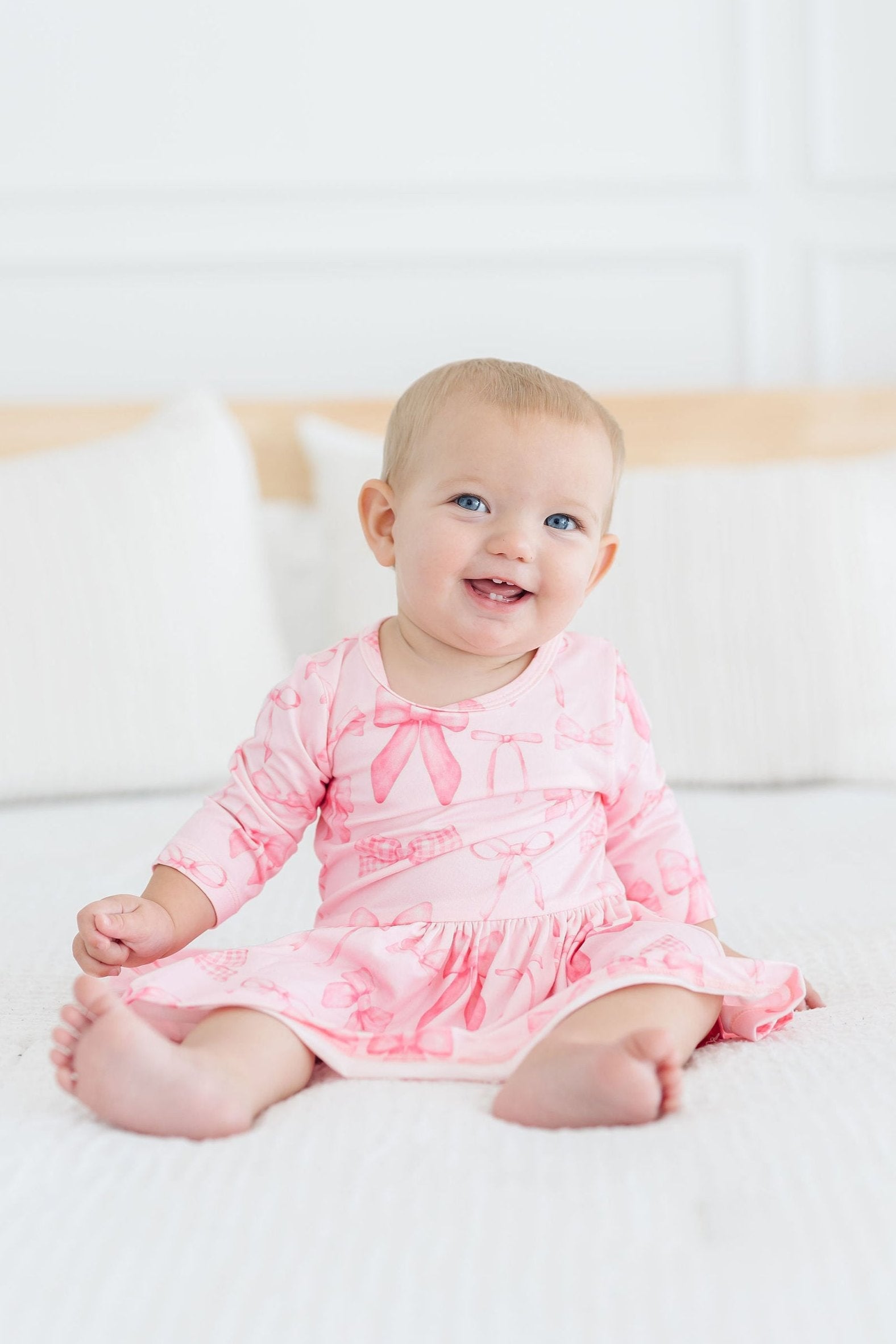 Blushing Bows 3/4 Sleeve Twirl Bodysuit Romper