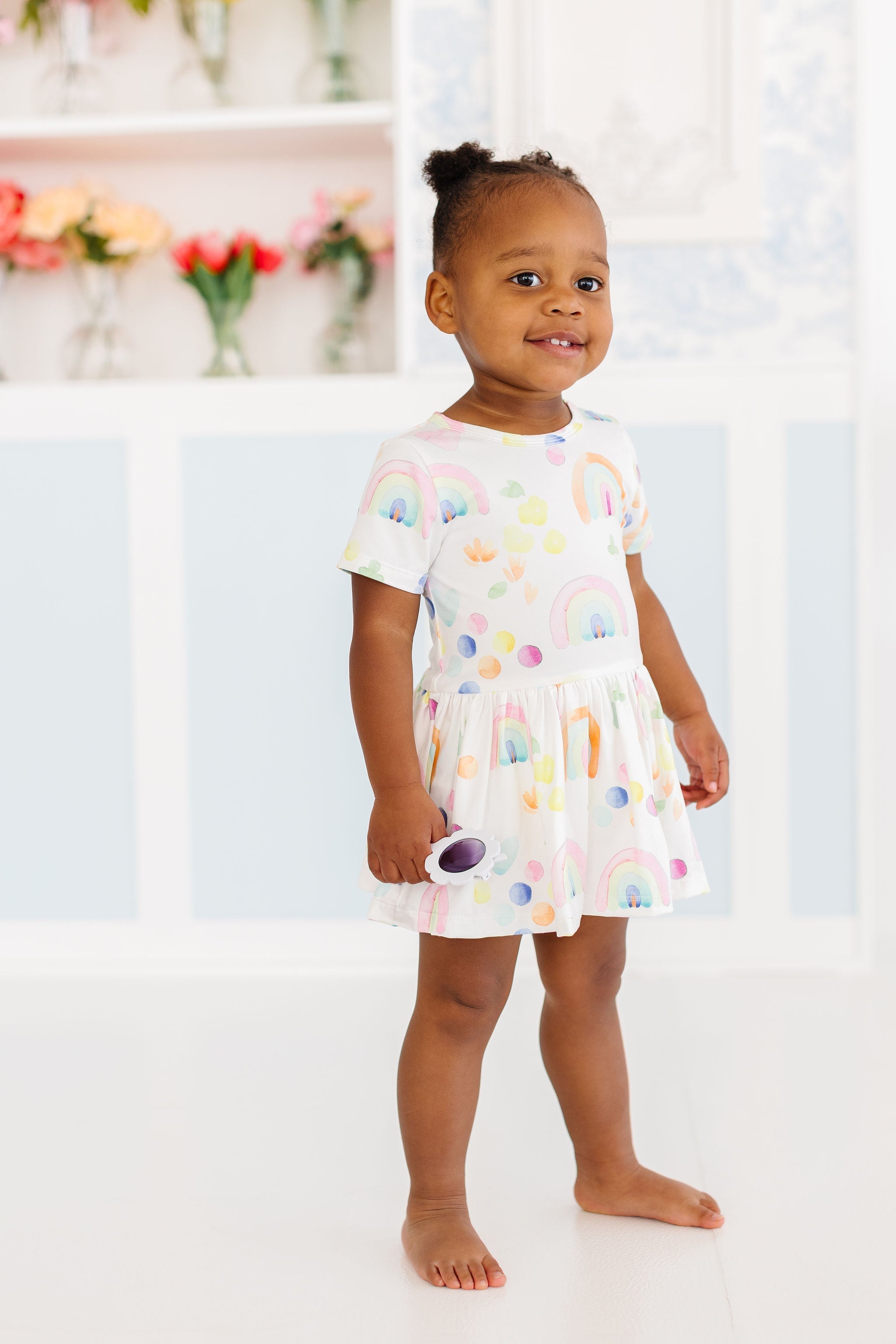Watercolor Rainbows S/S Twirl Bodysuit Romper