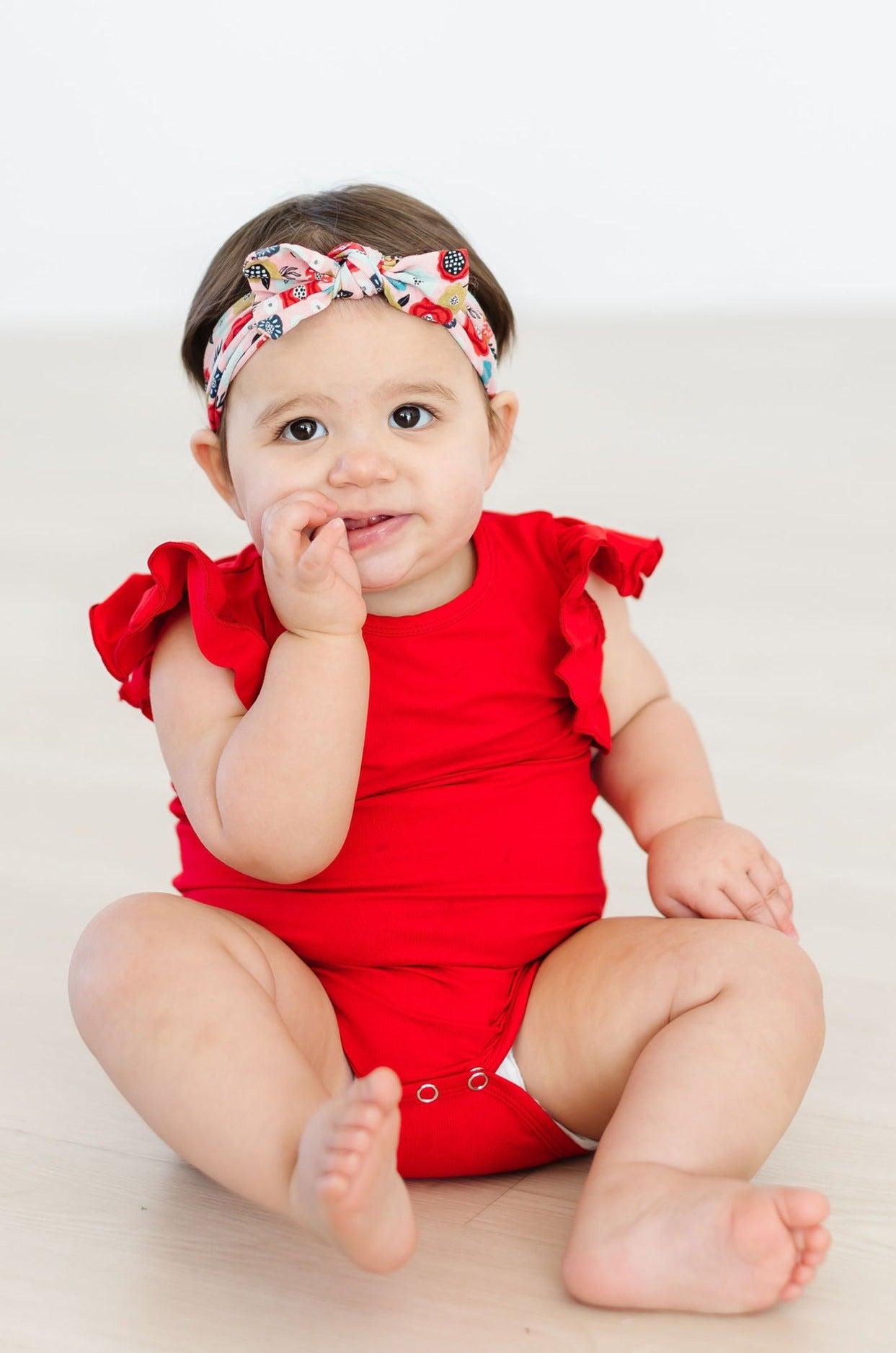 Red S/S Flutter Bodysuit Romper