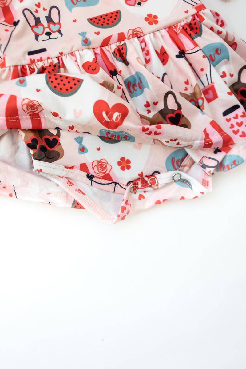 Puppy Love 3/4 Sleeve Twirl Bodysuit Romper