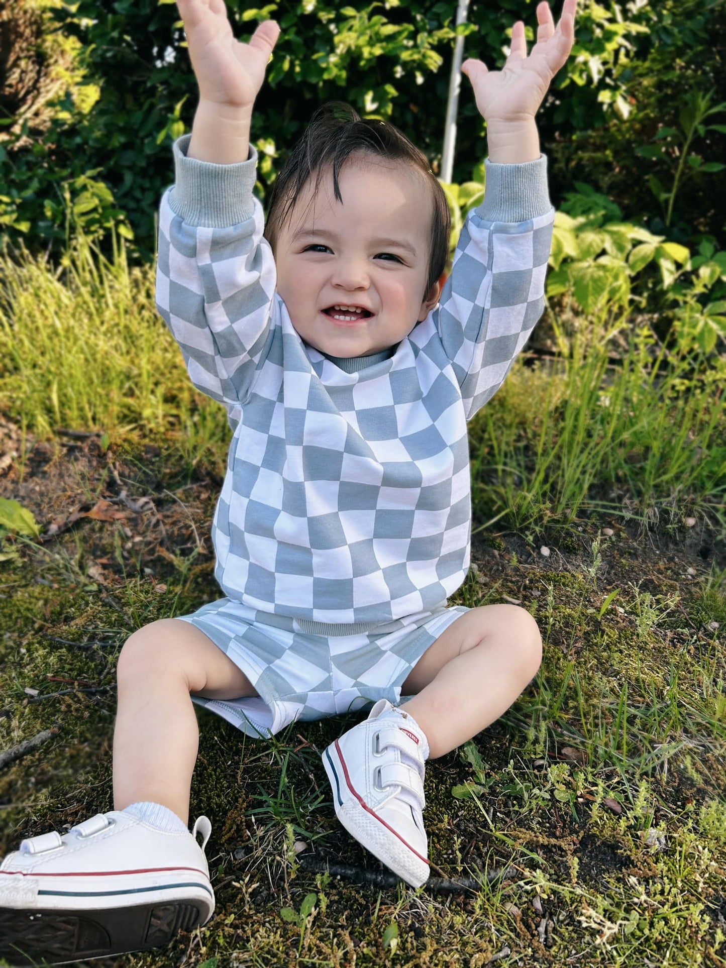 Organic Cotton Checkered Crewneck & Shorts Set