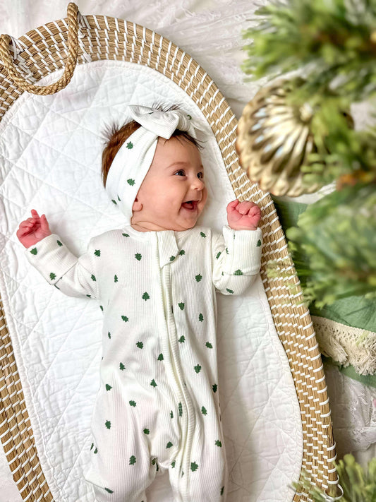 Tiny Trees Ribbed Bamboo Zippy Pajamas Romper
