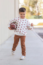 Football Print Cotton Crewneck Sweatshirt Top