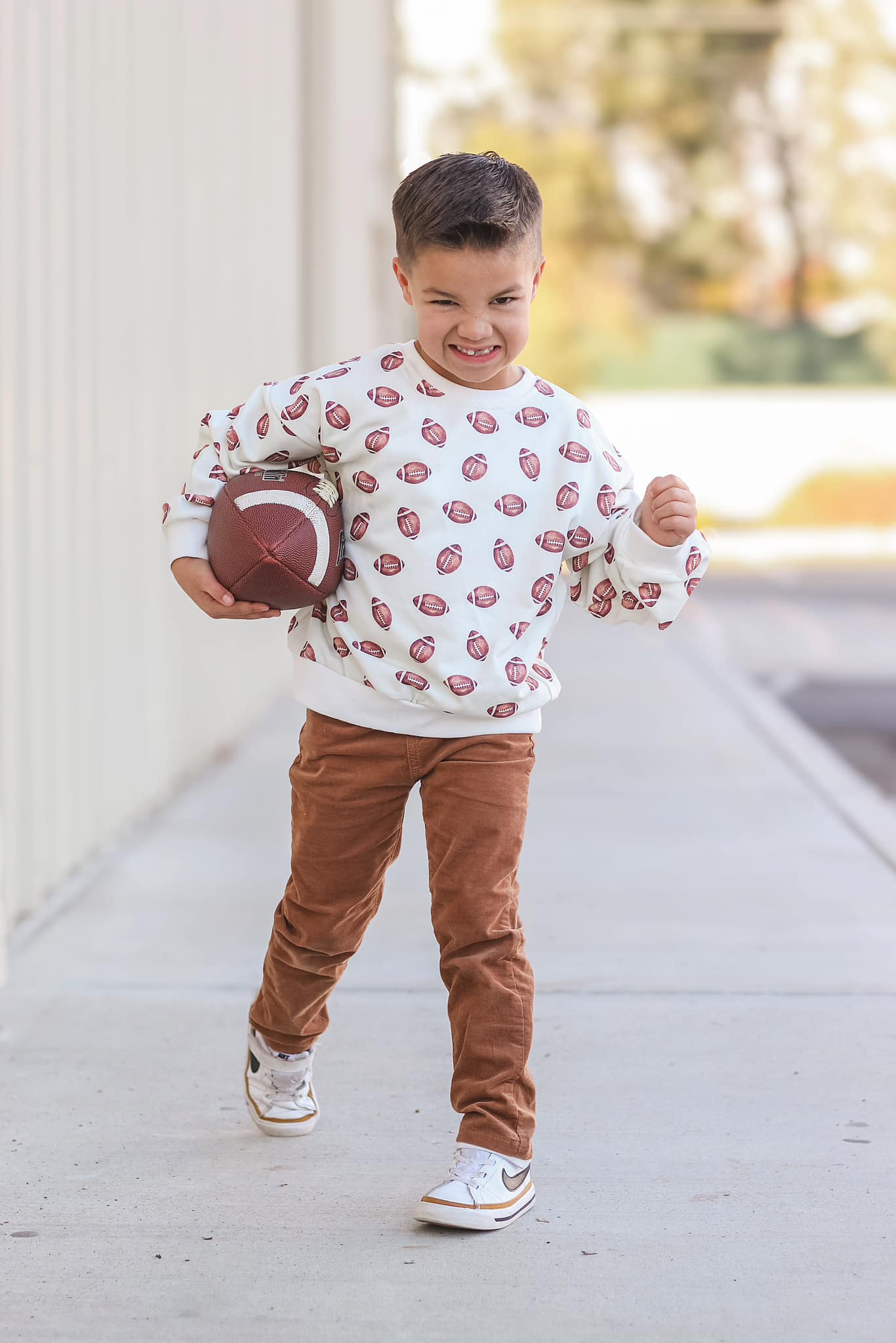 Football Print Cotton Crewneck Sweatshirt Top
