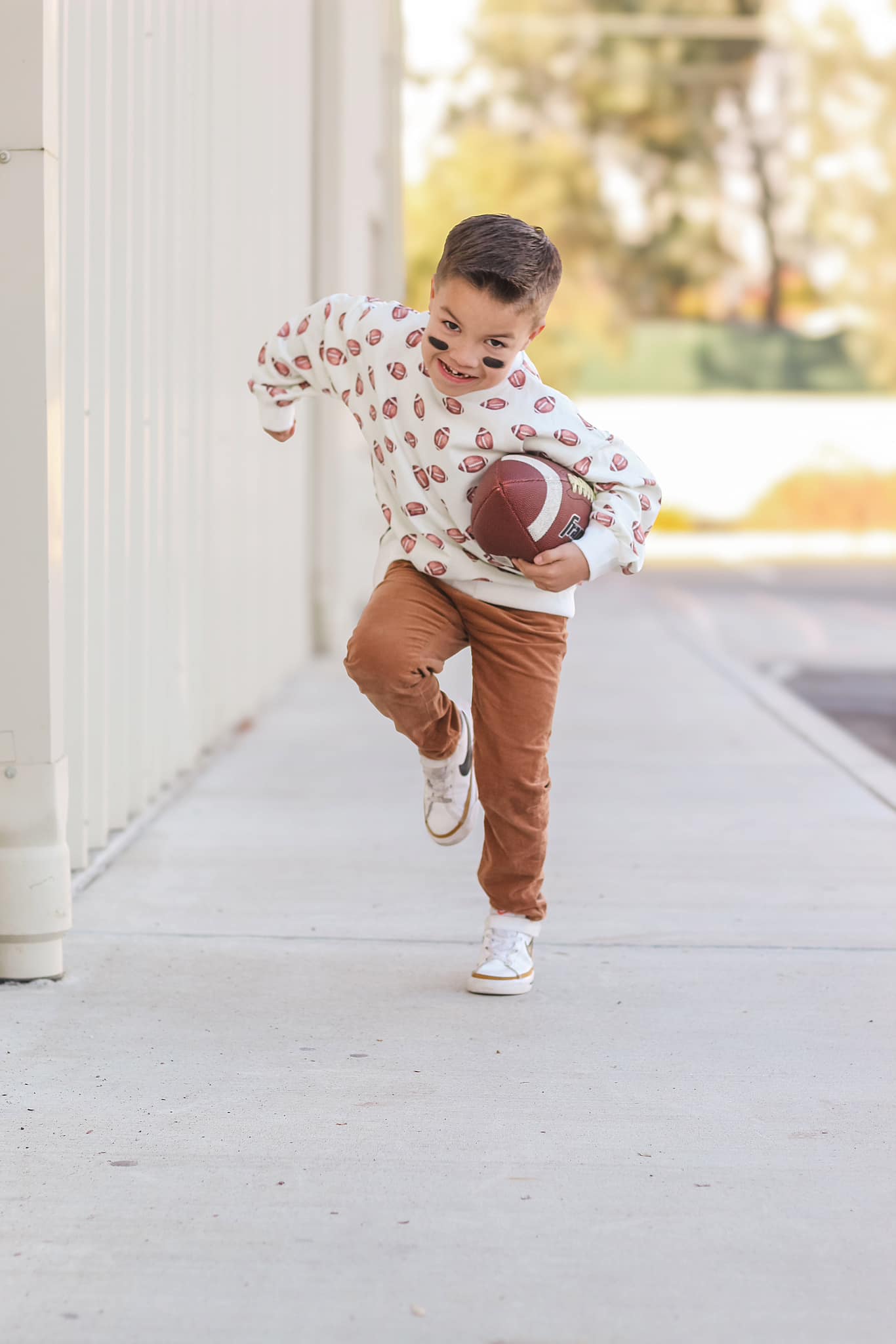 Football Print Cotton Crewneck Sweatshirt Top