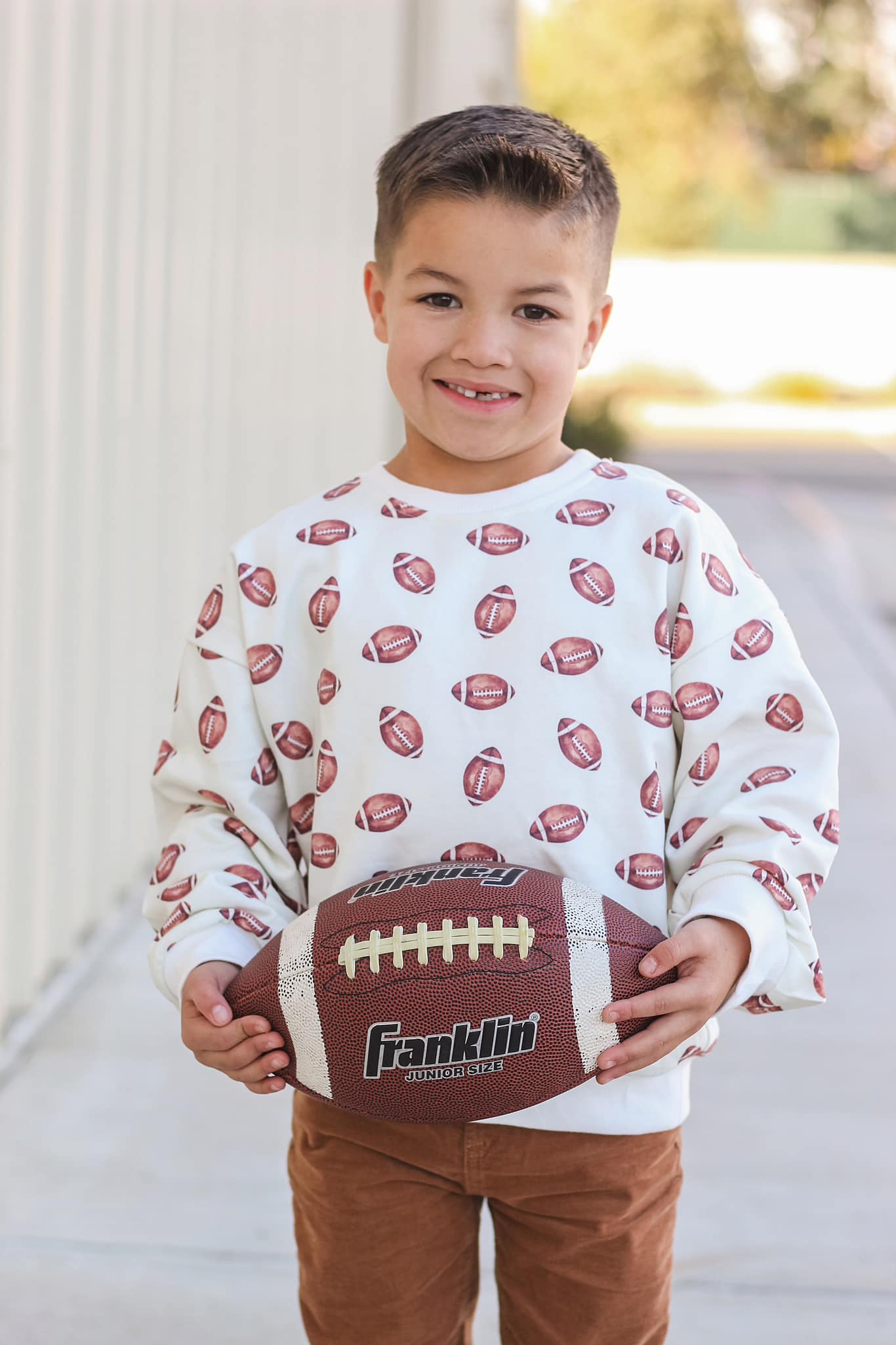 Football Print Cotton Crewneck Sweatshirt Top