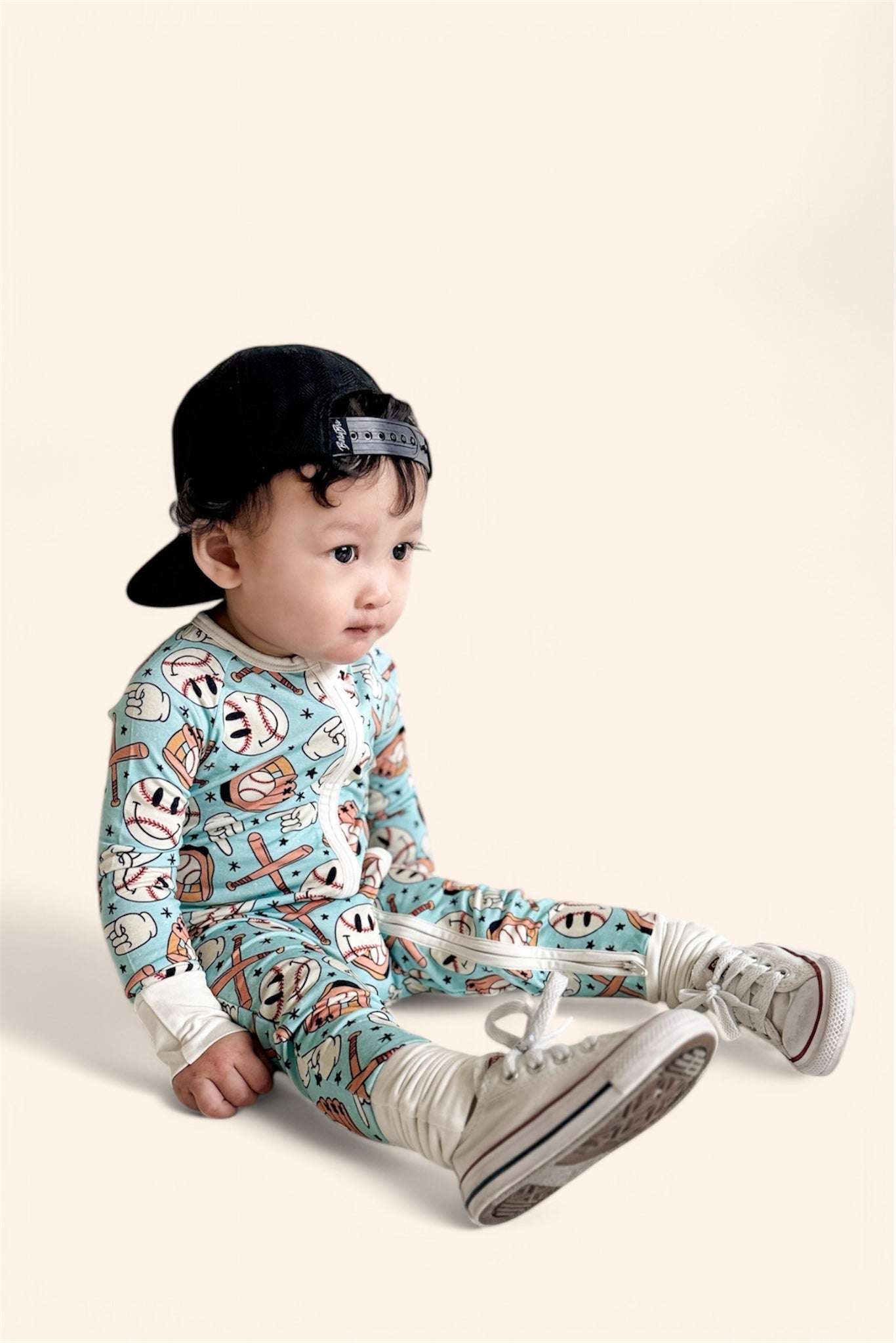 BASEBALL SMILEY DREAM ZIPPER ROMPER