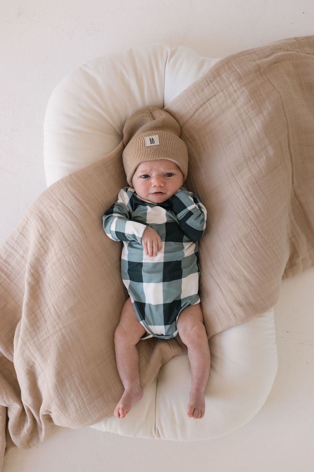 Long Sleeve Bamboo Snapsuit Romper | Evergreen Gingham