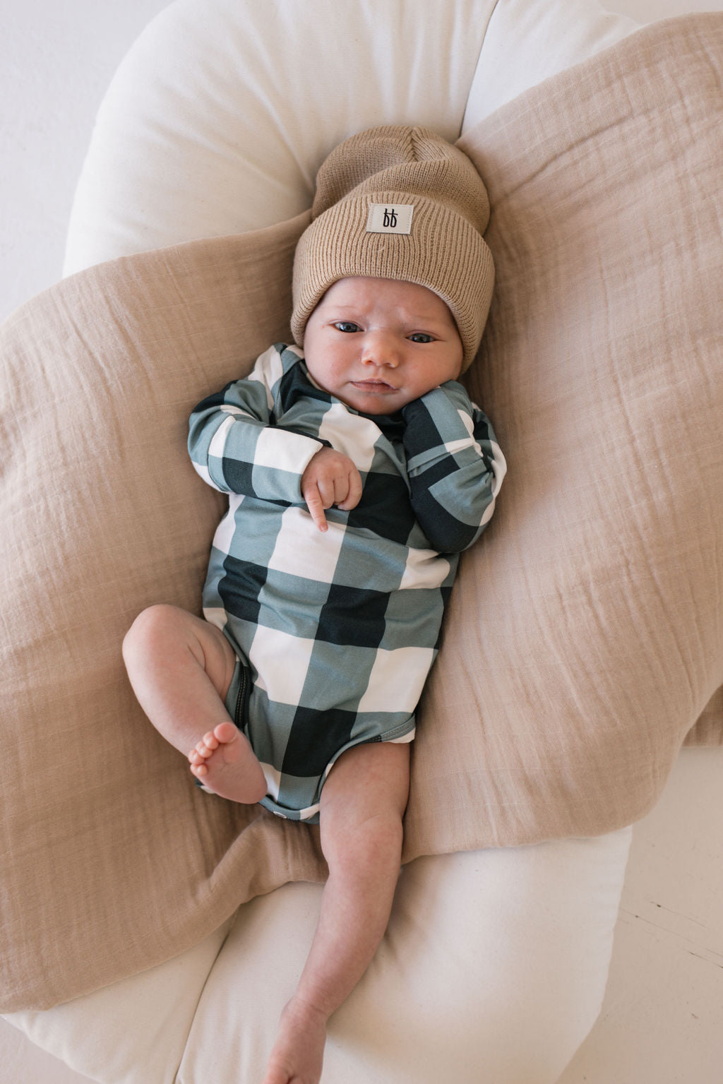 Long Sleeve Bamboo Snapsuit Romper | Evergreen Gingham
