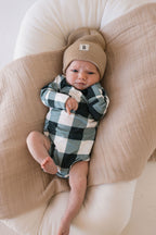 Long Sleeve Bamboo Snapsuit Romper | Evergreen Gingham