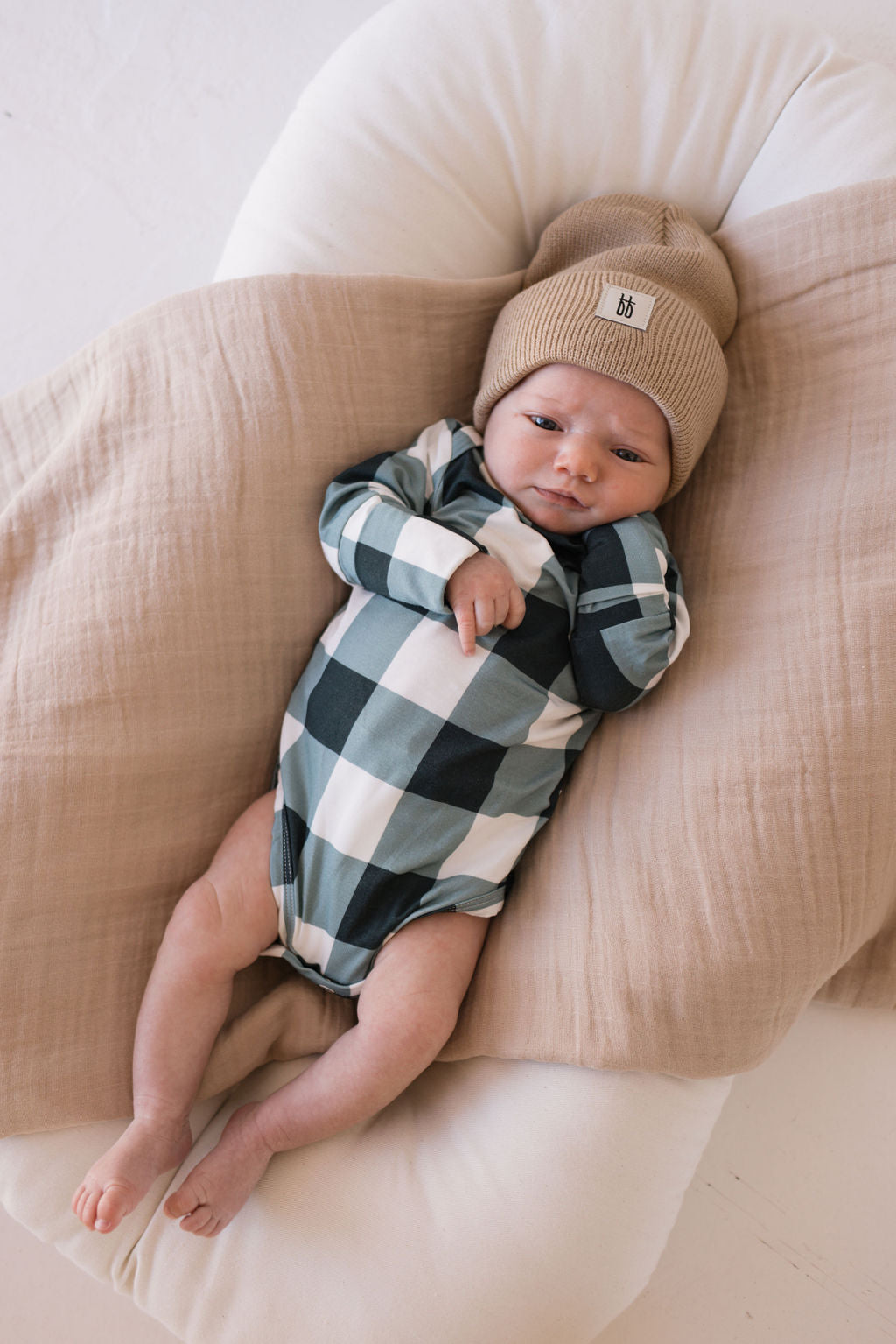 Long Sleeve Bamboo Snapsuit Romper | Evergreen Gingham