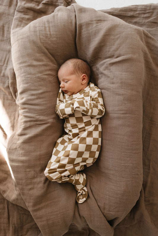 Bamboo Knotted Gown | Olive Checkerboard