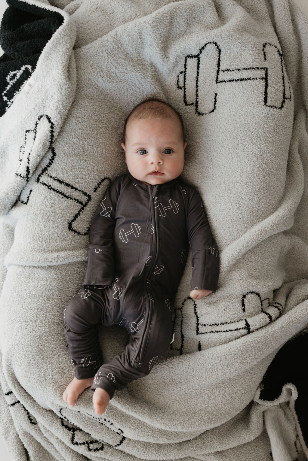 Bamboo Zip Pajamas | Charcoal Arm Day Zipper Romper