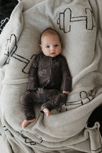 Bamboo Zip Pajamas | Charcoal Arm Day Zipper Romper