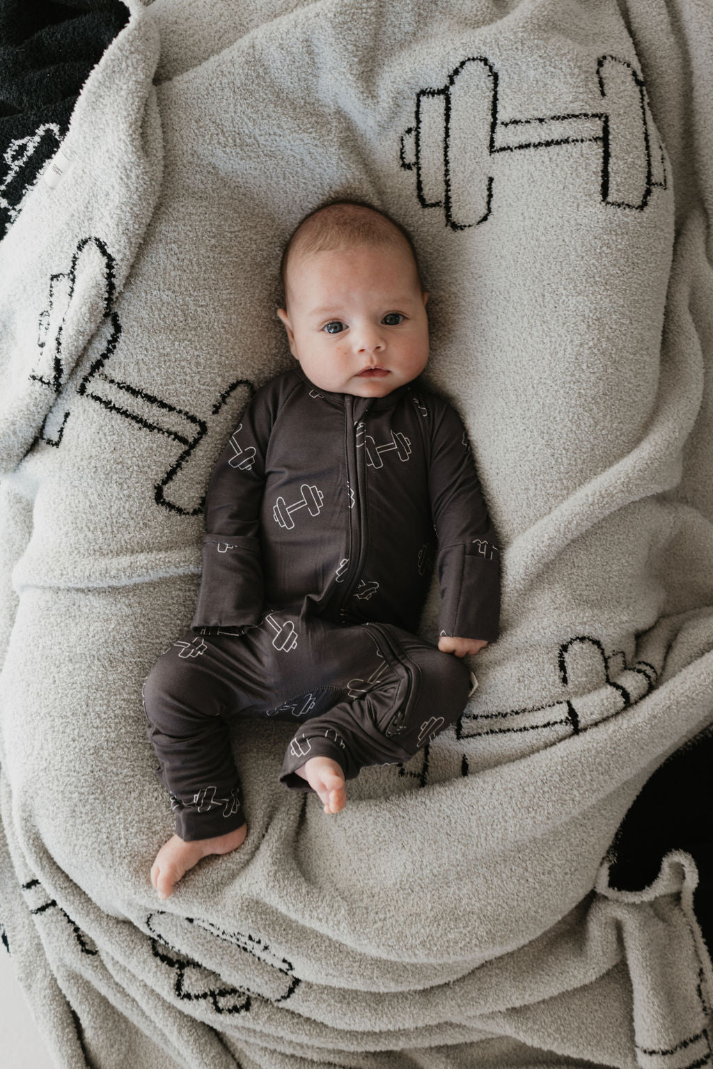 Bamboo Zip Pajamas | Charcoal Arm Day Zipper Romper