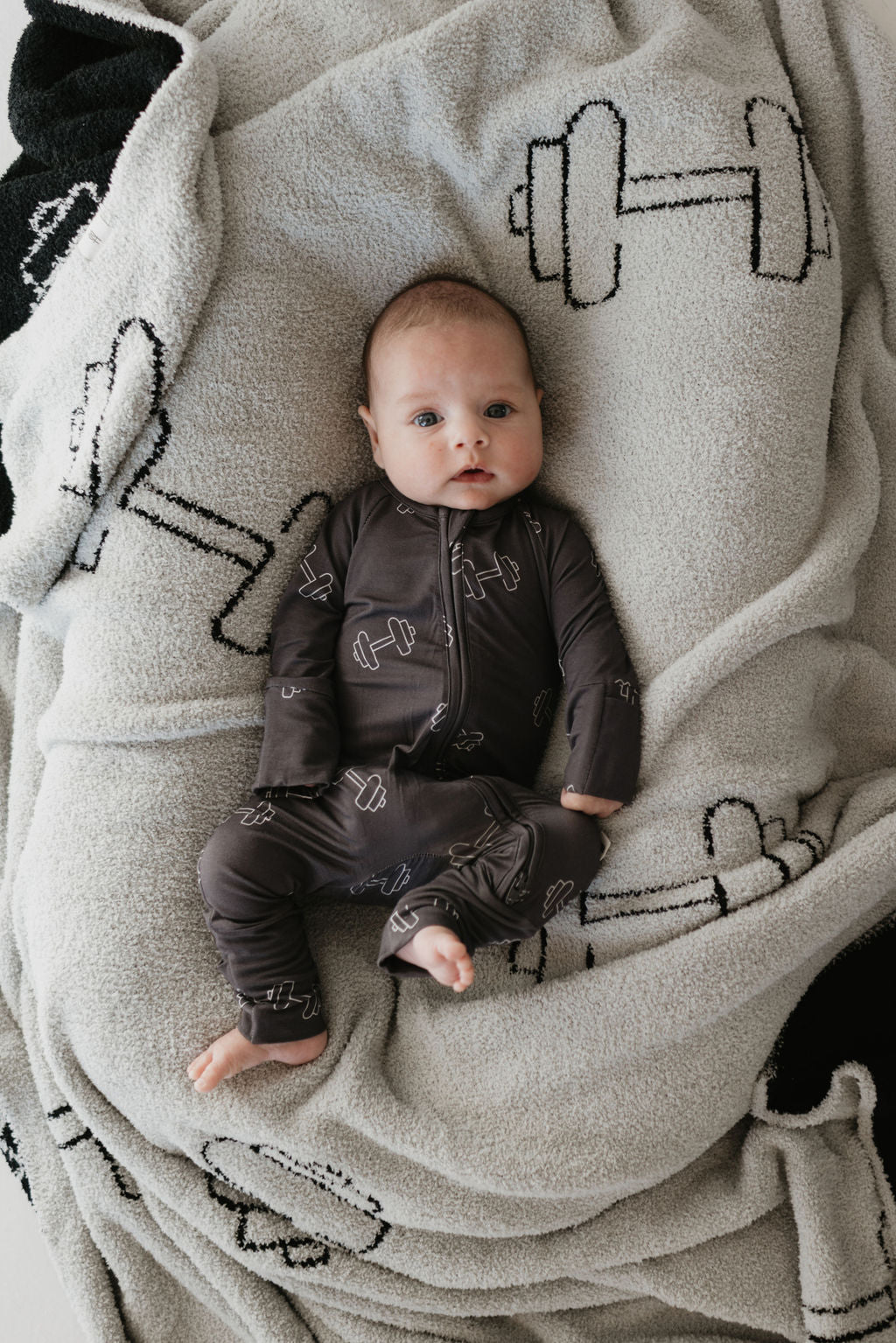 Bamboo Zip Pajamas | Charcoal Arm Day Zipper Romper
