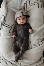 Bamboo Zip Pajamas | Charcoal Arm Day Zipper Romper