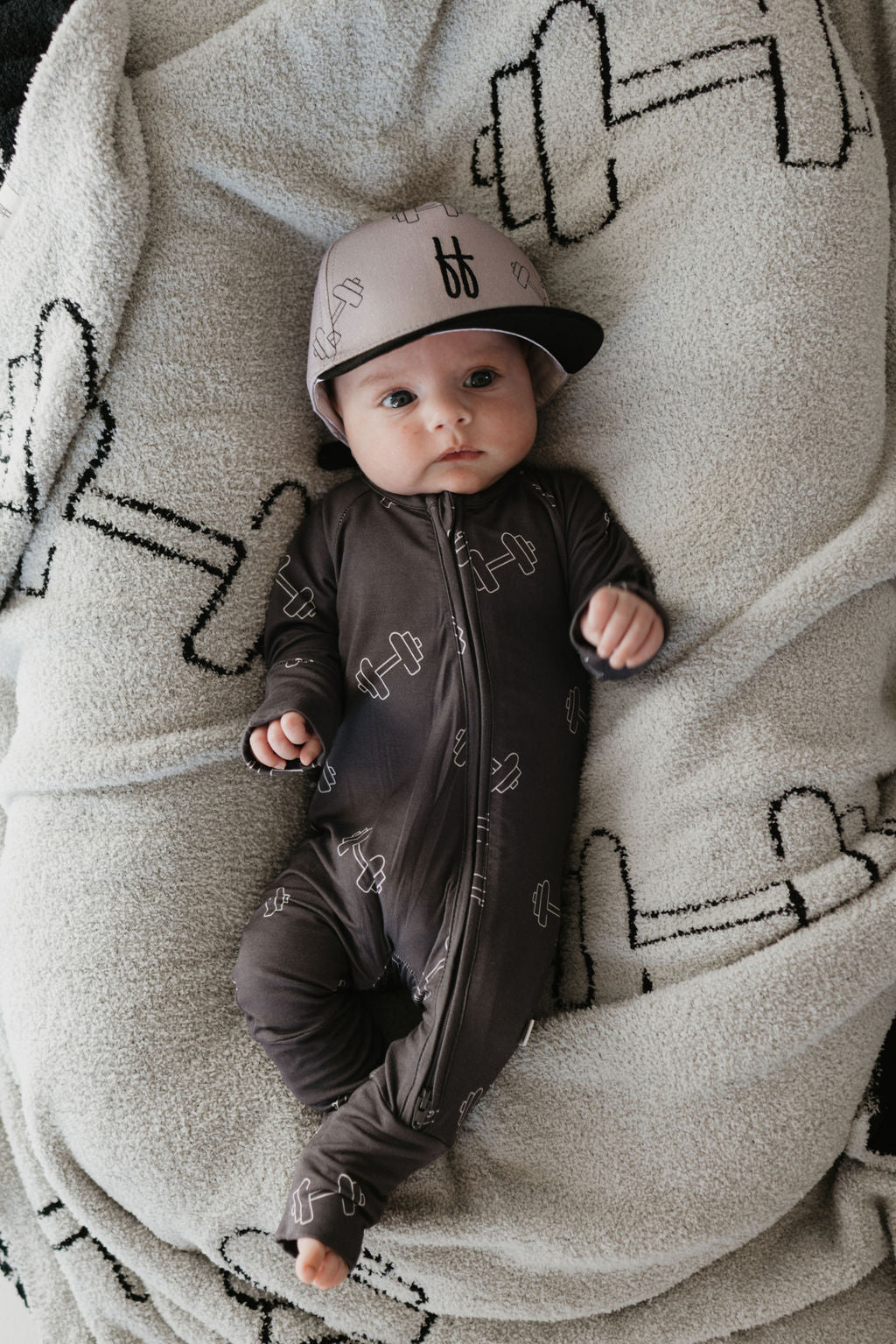 Bamboo Zip Pajamas | Charcoal Arm Day Zipper Romper