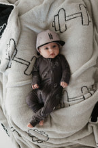 Bamboo Zip Pajamas | Charcoal Arm Day Zipper Romper