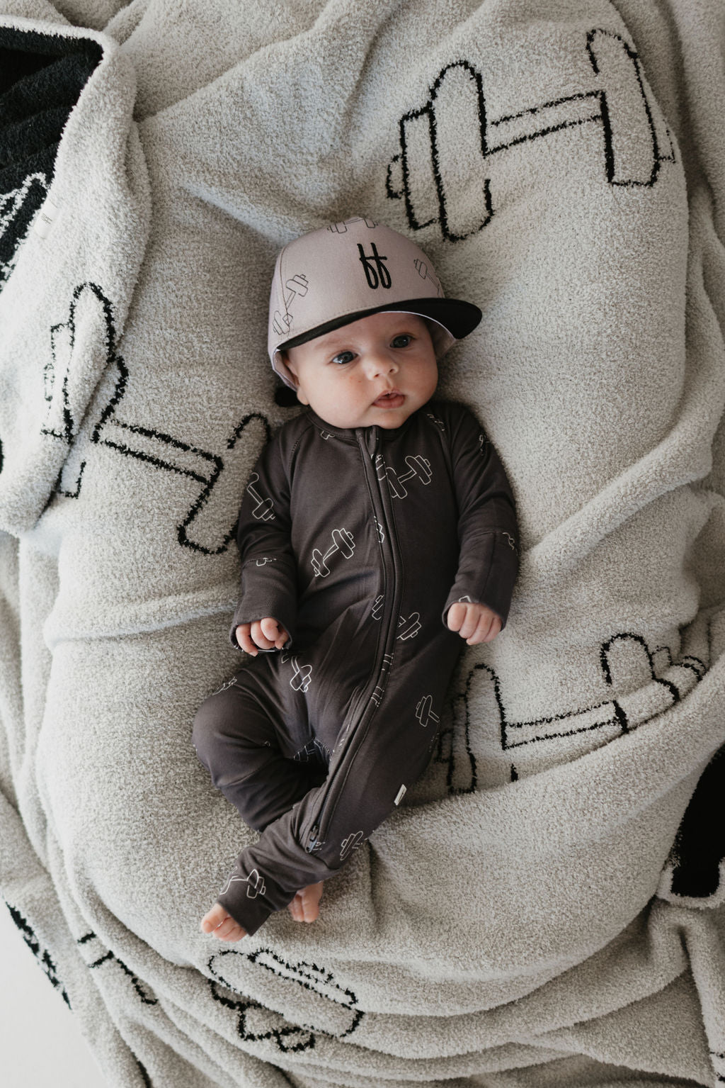 Bamboo Zip Pajamas | Charcoal Arm Day Zipper Romper
