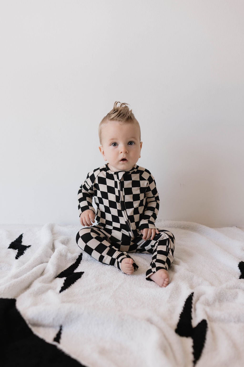 Bamboo Zip Pajamas | Black Checkerboard