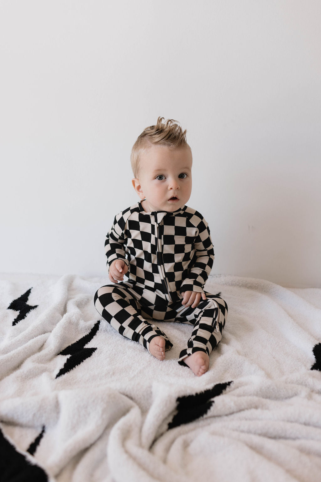 Bamboo Zip Pajamas | Black Checkerboard