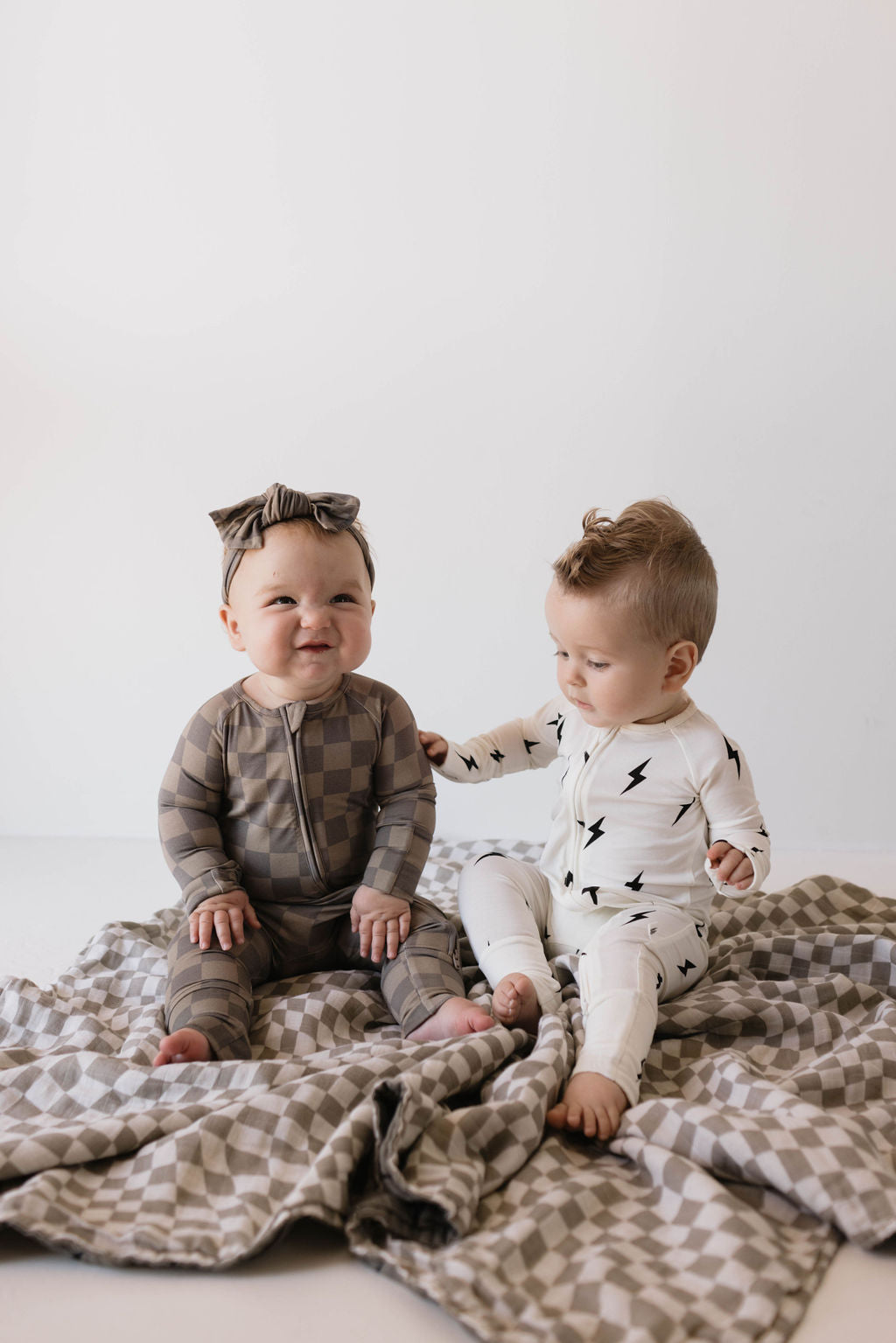 Bamboo Zip Pajamas | Faded Brown Checkerboard