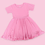 BELLA PINK RIB DREAM RUFFLE DRESS