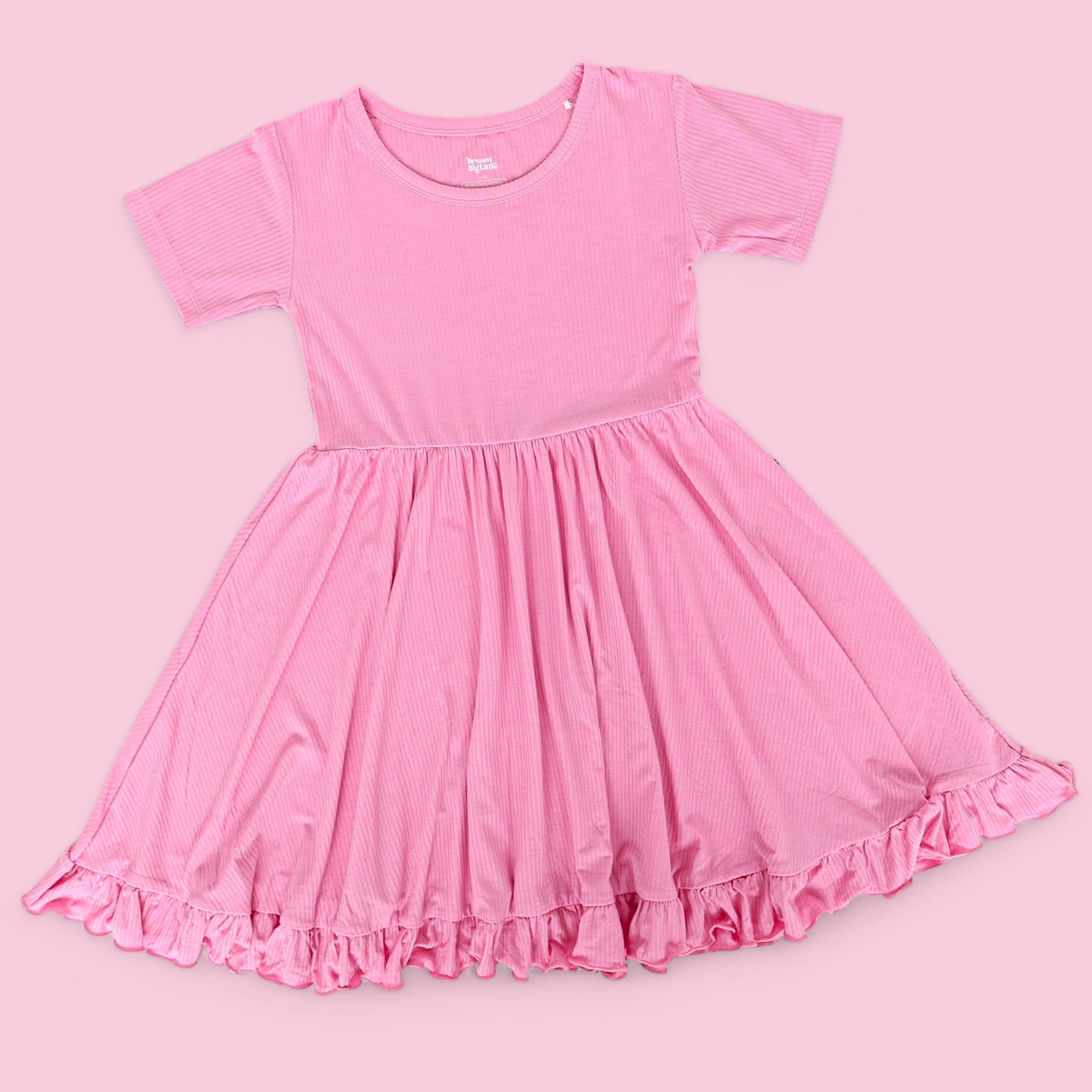 BELLA PINK RIB DREAM RUFFLE DRESS