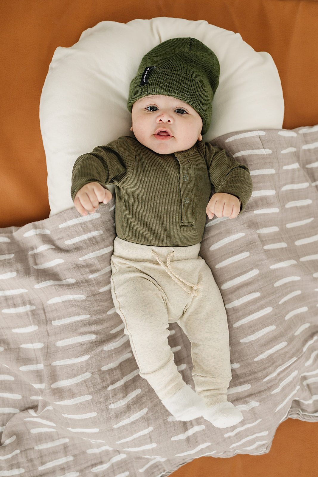 Winter Green Organic Snap Long Sleeve Ribbed Bodysuit Romper