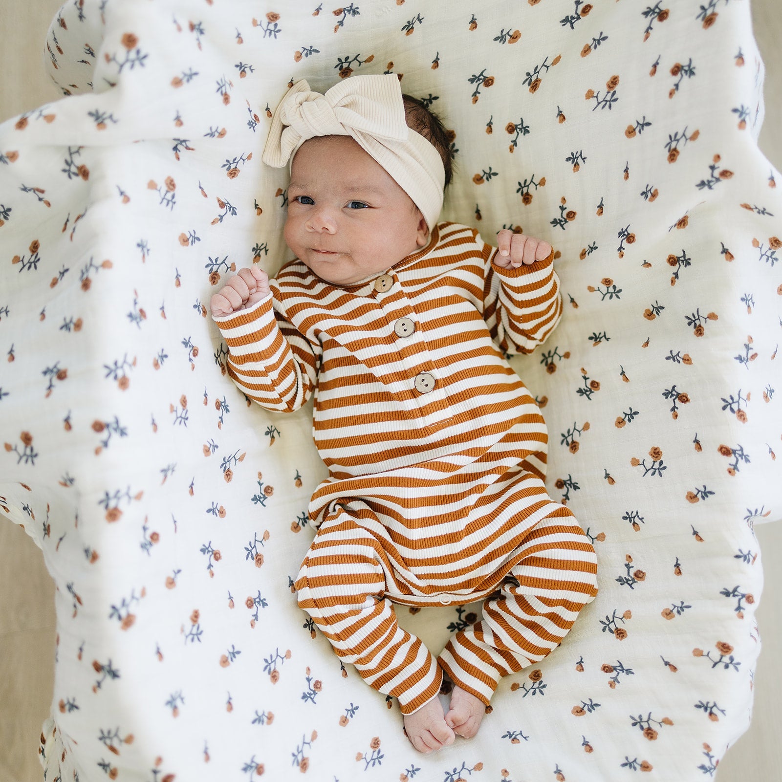 Cream Floral Muslin Quilt Blanket