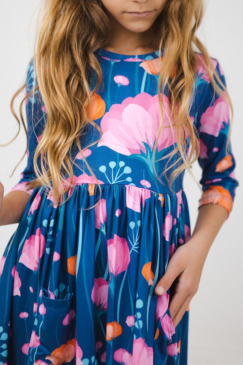 Poppies Floral 3/4 Sleeve Pocket Twirl Dress