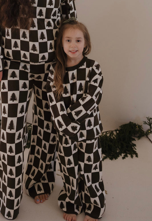 Knit Pant Set | Christmas Tree Checkerboard