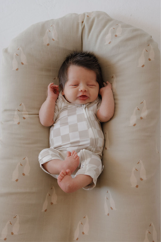 Shortie Bamboo Zip Zipper Romper | Checkerboard