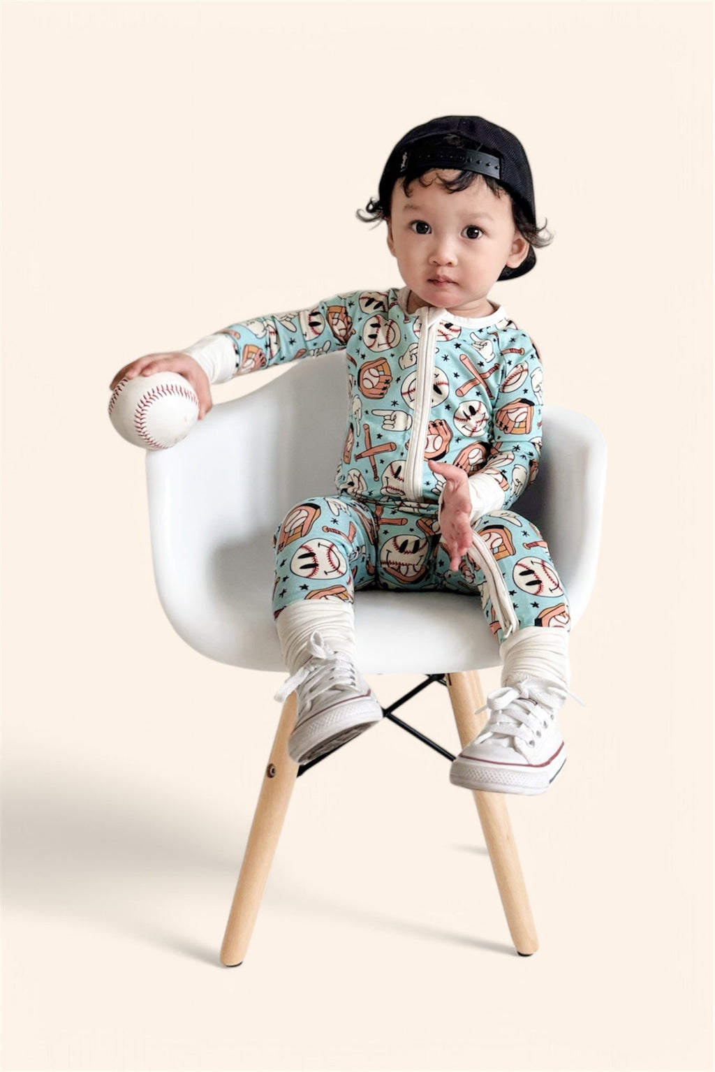 BASEBALL SMILEY DREAM ZIPPER ROMPER