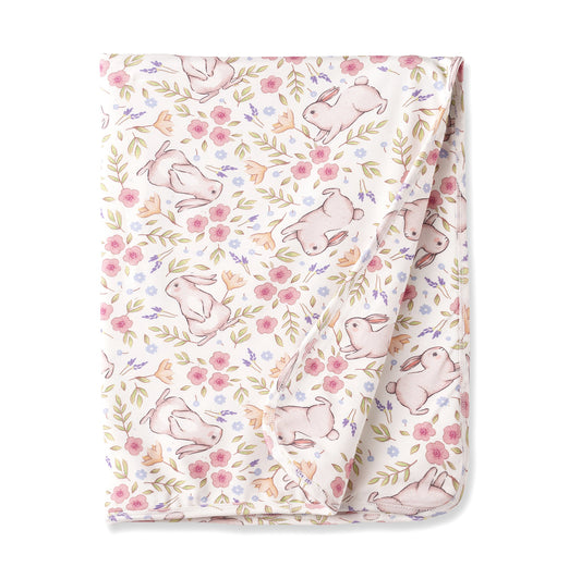 Bunny Blooms Bamboo Stroller Blanket for Baby Girls