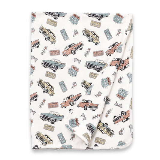 Route 66 Baby Boy Bamboo Vintage Cars Stroller Blanket