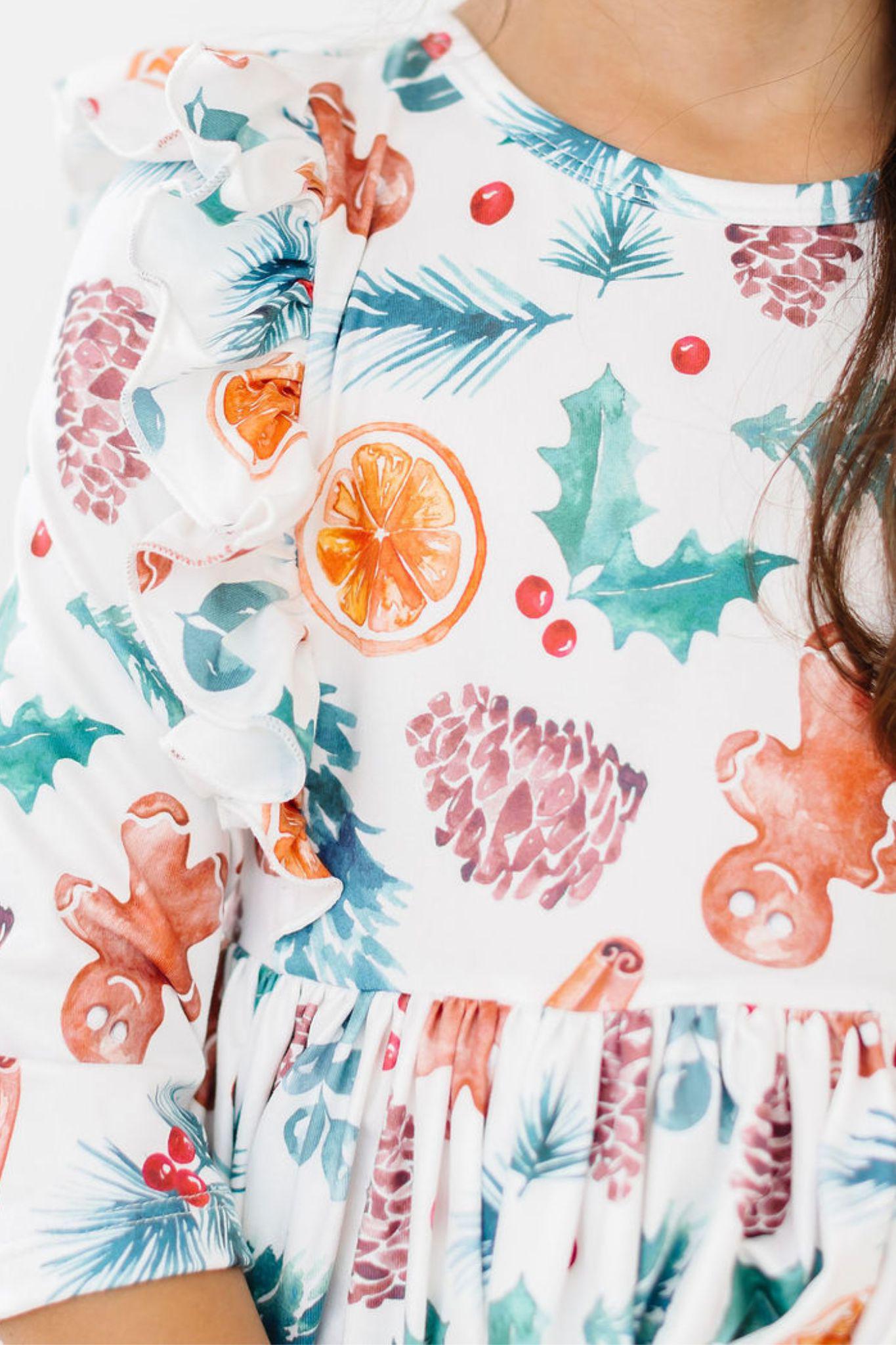 Classic Christmas 3/4 Sleeve Ruffle Twirl Dress