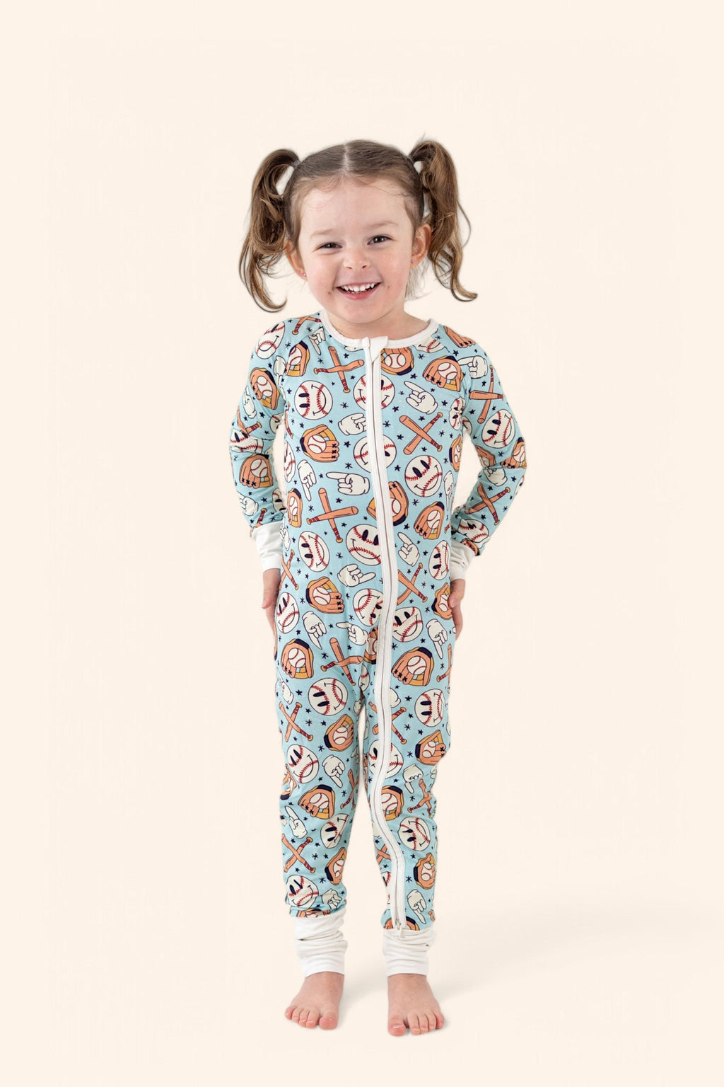 BASEBALL SMILEY DREAM ZIPPER ROMPER