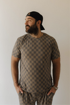 Men's Bamboo Short Sleeve Pajama | Faded Brown Checkerboard