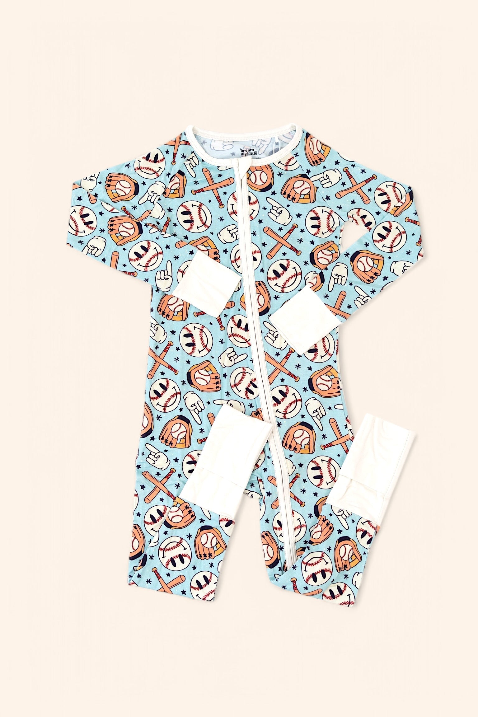 BASEBALL SMILEY DREAM ZIPPER ROMPER