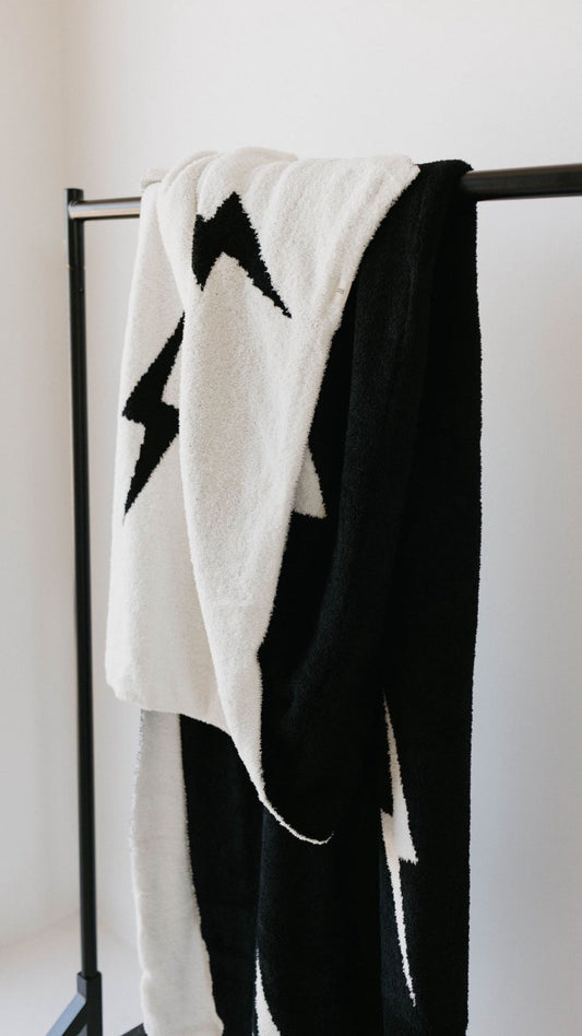 Plush Blanket | Black & White Lightning Bolt