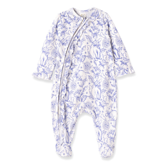 Easter Bunny Toile Floral Bamboo Zipper Romper