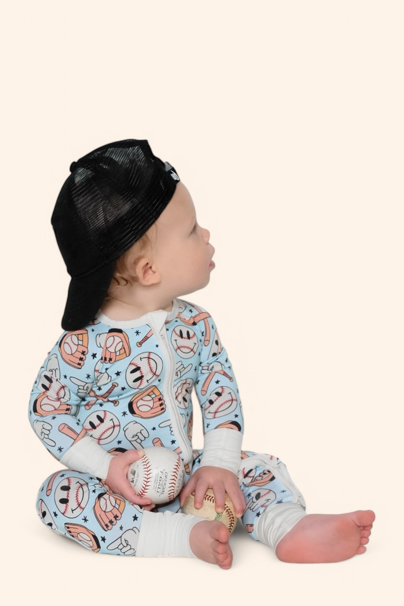 BASEBALL SMILEY DREAM ZIPPER ROMPER