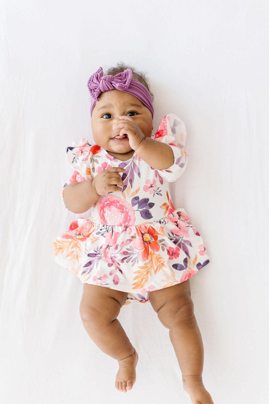 Tangerine Leaves Twirl Flutter Bodysuit Romper