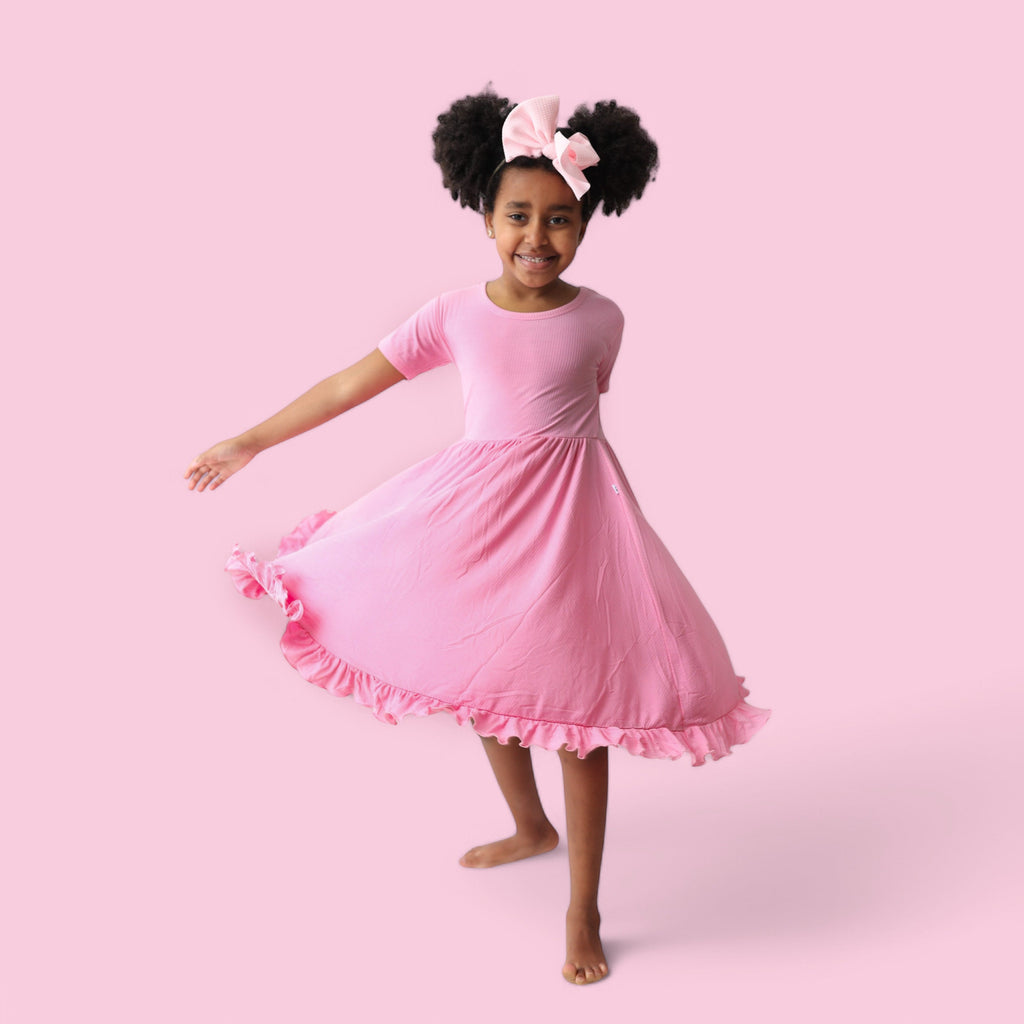 BELLA PINK RIB DREAM RUFFLE DRESS