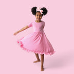 BELLA PINK RIB DREAM RUFFLE DRESS